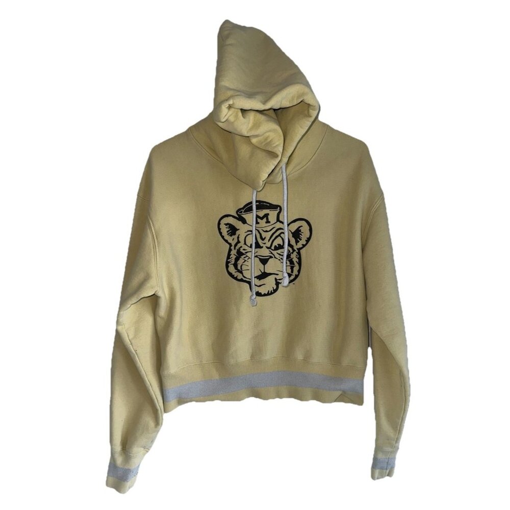 Champion Reverse Weave Womens Cropped Hoodie Sz S Yellow Mizzou Sailor Tiger